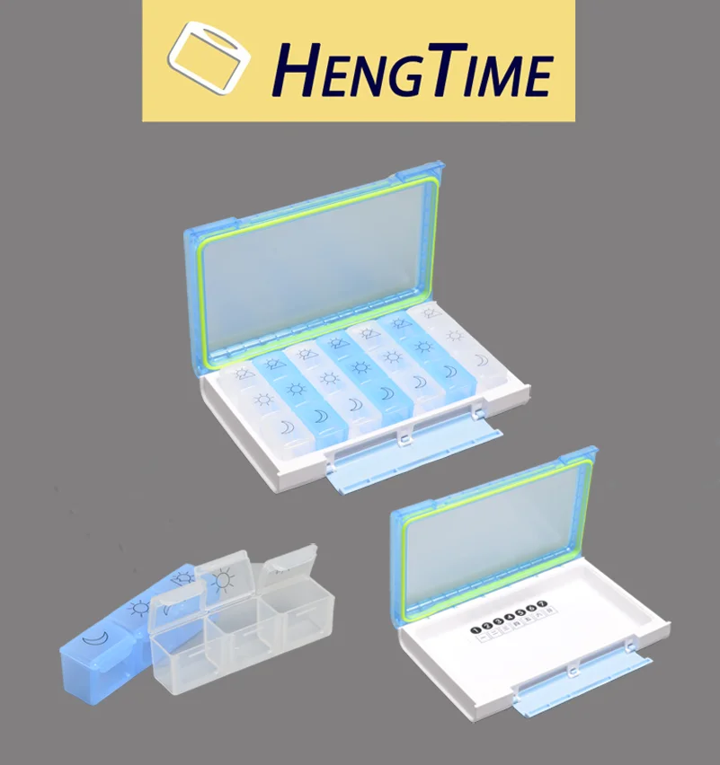 Hengtime Wholesale Weekly Monthly Pill Box 21/28/31 day Plastic Medicine Organizer Storage Case
