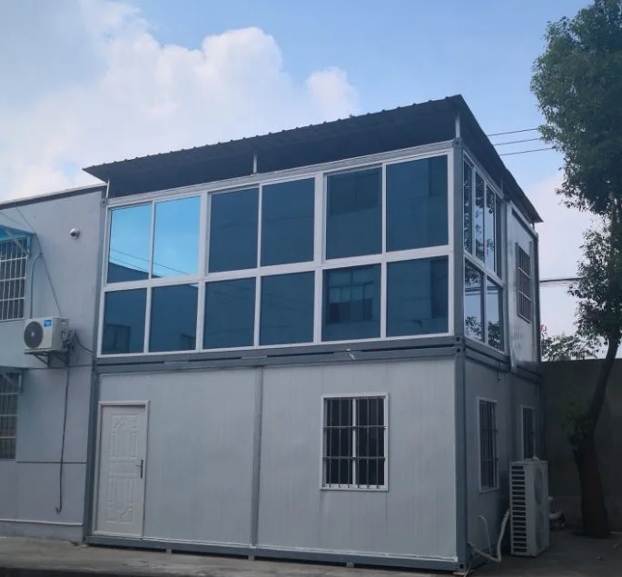 Latest 2 floors sandwich panel prefabricated insulated container houses for dwelling and canteen