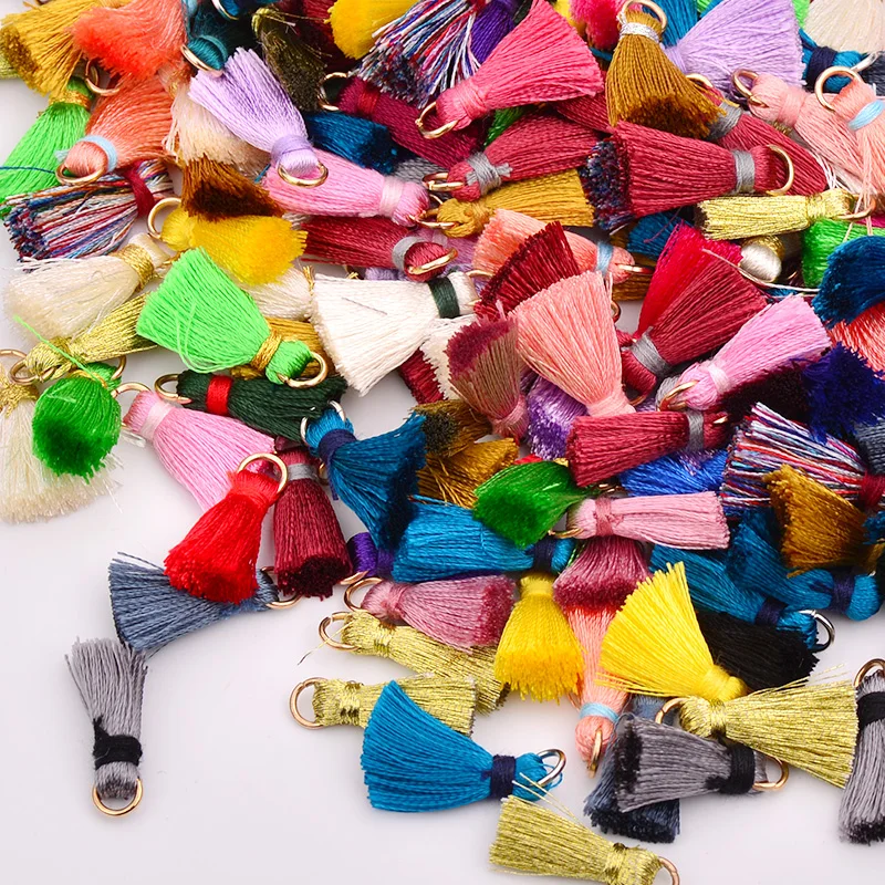 2cm Mix Color Silky Cotton Tassels Key Tassel Fringe Pendant Drop Earring Tassel for Boho Jewelry Making DIY Sewing Crafts