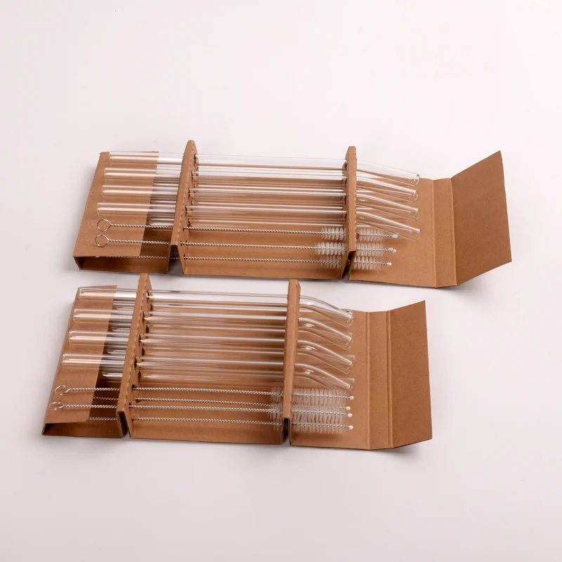 New arrival borosilicate glass straws set reusable eco friendly glass straws with travel bag
