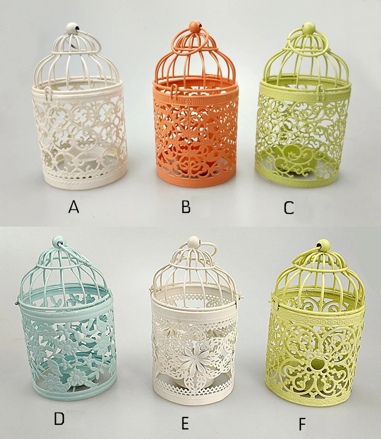 European metal white decorative bird cage candle holder