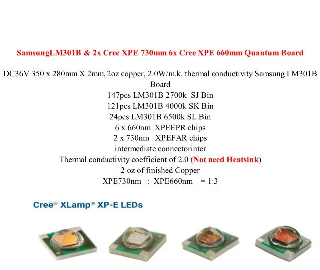 
samsung lm301h cree xpe 730nm 660nm Mufue Sun board 