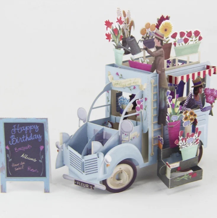 
Paper carving creativity flower car 3d pop up happy birthday greeting card 