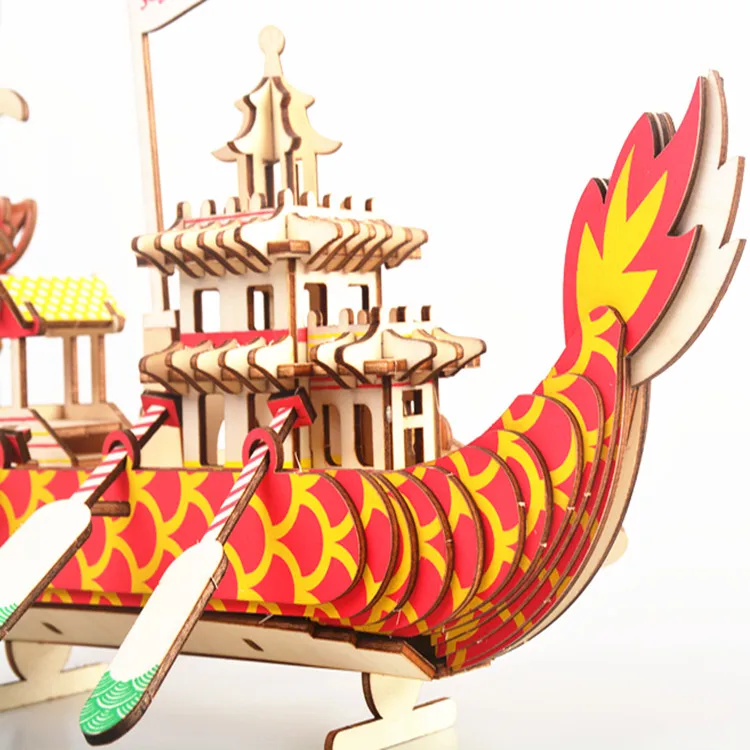 Wood Crafts DIY Assembly Kit Set best quality china dragon boat laser cut toy 3d wooden puzzle Royal Dragon Boat