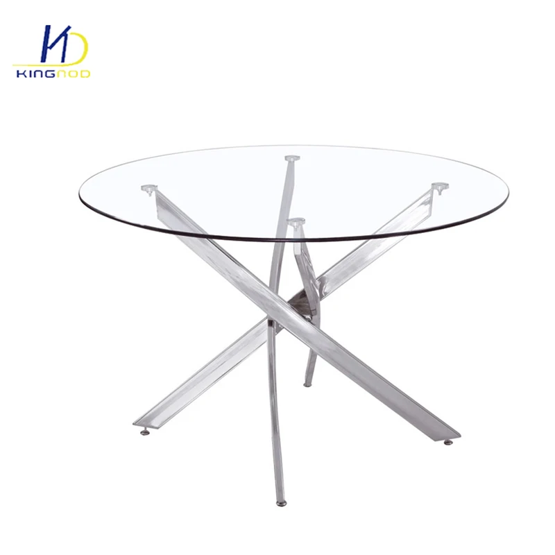 Factory Hot Sale Cheap Modern Glass Top Chromed Legs Dining Table Set