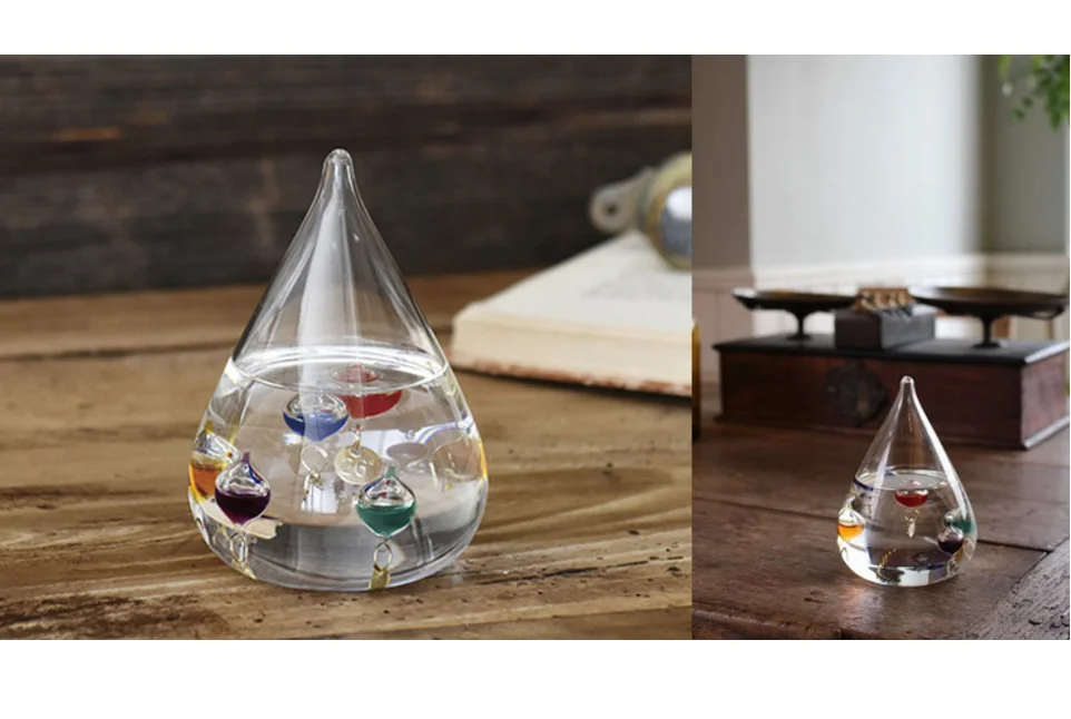Home Decoration Glass Crafts Teardrop Weather Forecast Bottle Galileo Weather Predictor Thermometer