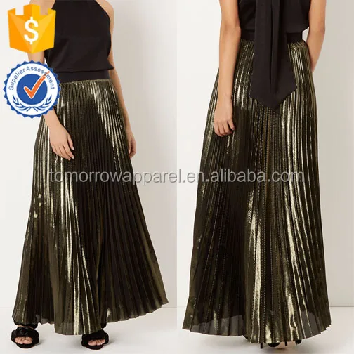 New Fashion Green-gold Metallic Pleated Summer Mini Daily Skirt DEM/DOM Manufacture Wholesale Fashion Women Apparel (TA5093S)