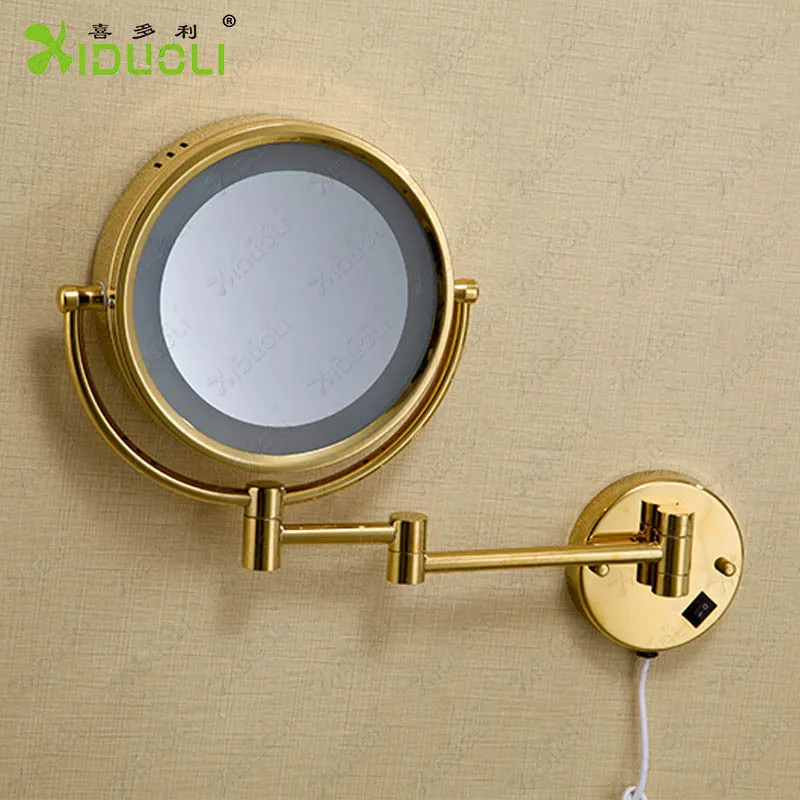 Китайский поставщик, светодиодное косметическое зеркало с золотой отделкой для ванной комнаты