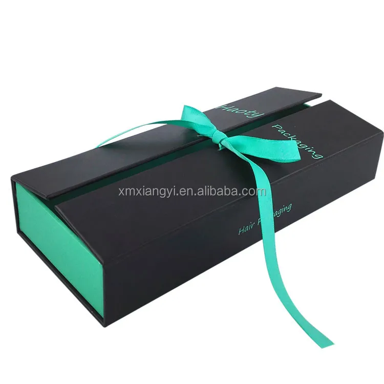 Xiamen supplier handmade rigid paper wig packaging box with ribbon closure