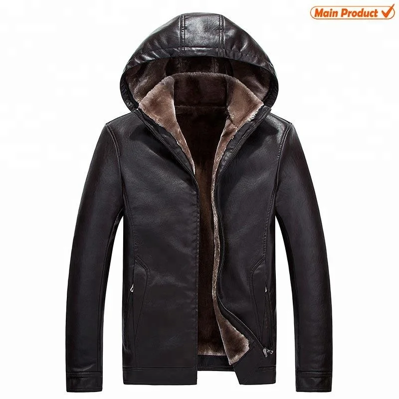 Winter Wholesale China Thick Mens Hooded Leather Jackets With Fur Lining