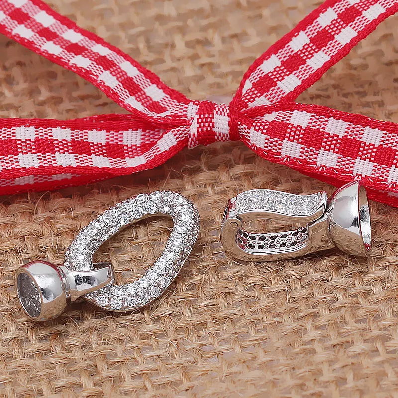 XD s1391 Sterling Silver Oval fine CZ twist necklace clasp 925 silver necklace clasp connector