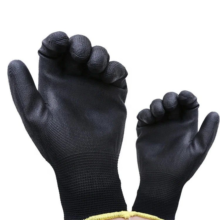 PU Black Coated Palm Gloves 13-pin Polyester Pu Immersed Palm Wear-resistant Work Protective Gloves