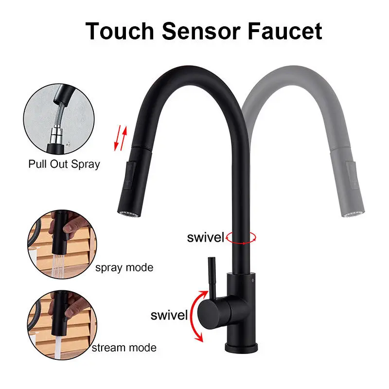 
Stainless steel Induction Touch Kitchen Faucet Pull out Sprayer Sink Mixer Tap 