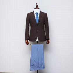 Made to measure 1 sets MOQ thick navy and red checked korea blazer set jaket suit men