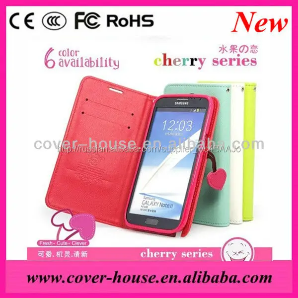 Горячая распродажа вишня серии бумажник искусственная кожа чехол с визитница чехол для Samsung GALAXY примечание 2 N7100