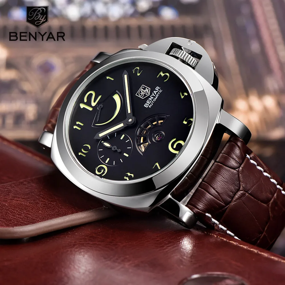 Benyar mens watch stainless steel perfect and chain Japan japanese movement automatic wrist watches for man