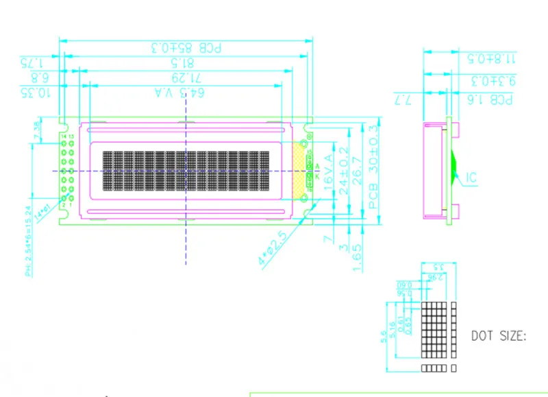VA Black MPU interface 16X2 Character LCD module with PCB board for outdoor device