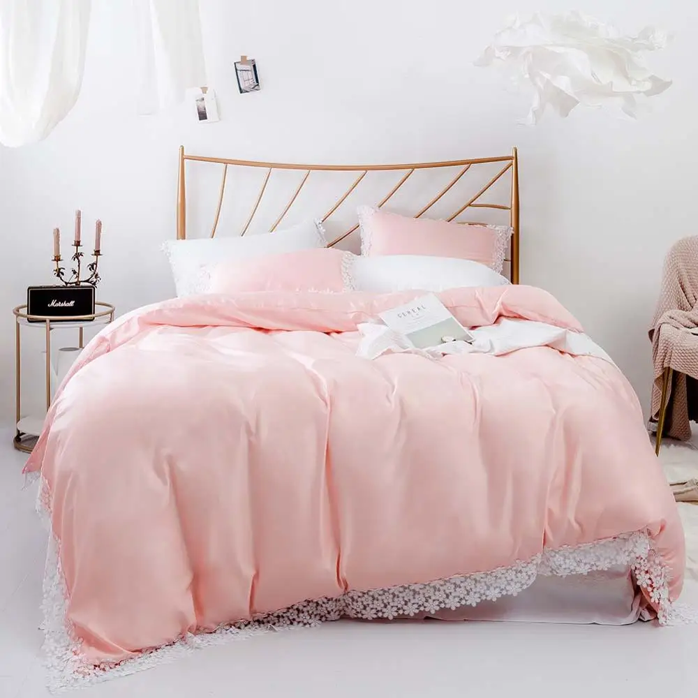 White Fabric for Comforter Sets Luxury 100% Cotton Bedding Set with Lace