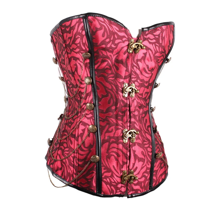 
Women Hot Sale Steampunk Overbust Bustier with Chain and Stud Female Gorgeous Sexy Jacquard Bodysuits Beautiful Corset 