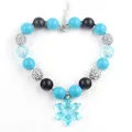 New Girls Christmas Gift Items Resin Sky Blue Color Snow Flake Chunky Strand Necklace Kids Bubblegum