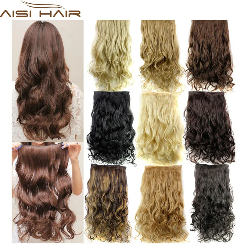 Synthetic Long Body Wave Hairpieces 5 Clips in Hair Extensions Heat Resistant Black Brown Color Fiber Hairpiece