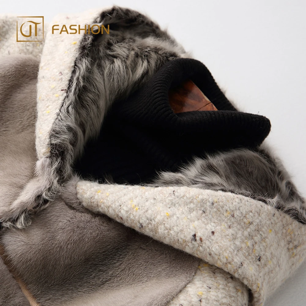 New arrival jtfur wholesale mink and fox fur coat silk fabric warm ladies lamb furs with hooded  long parka