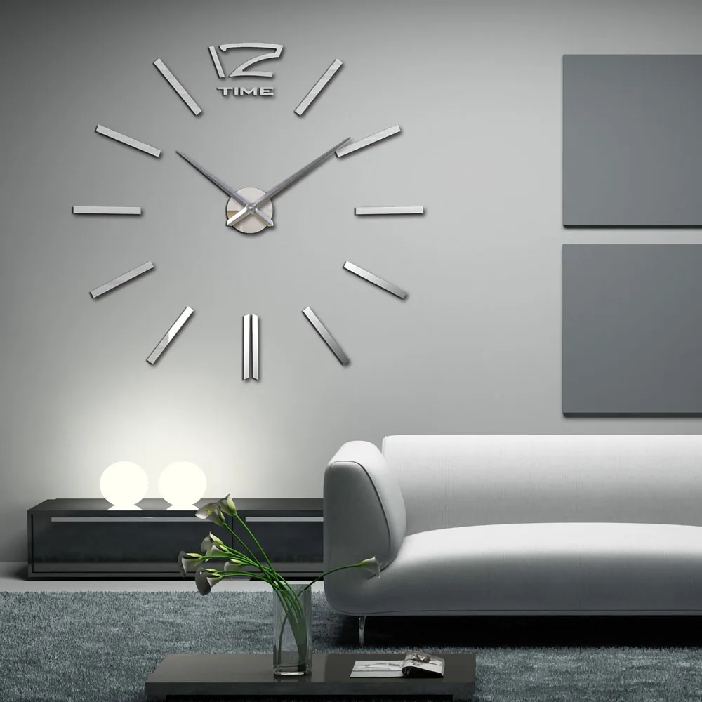 DIY Large Watch Wall Clock Modern Design Scale Decor Stickers Set Mirror Effect Acrylic Glass Decal Home Decoration