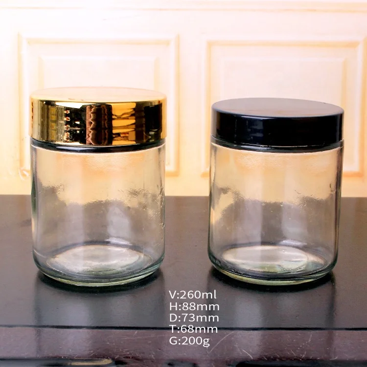 short round amber glass food packing storage jars