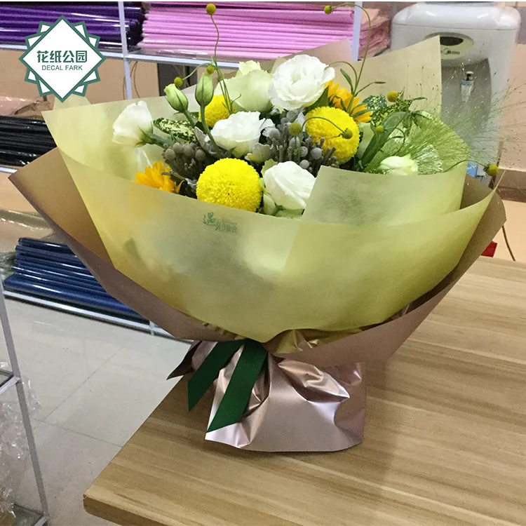 
Florist Supplies High Quality Custom Brand Name Gold Foil Flower Gift Wrapping Paper 