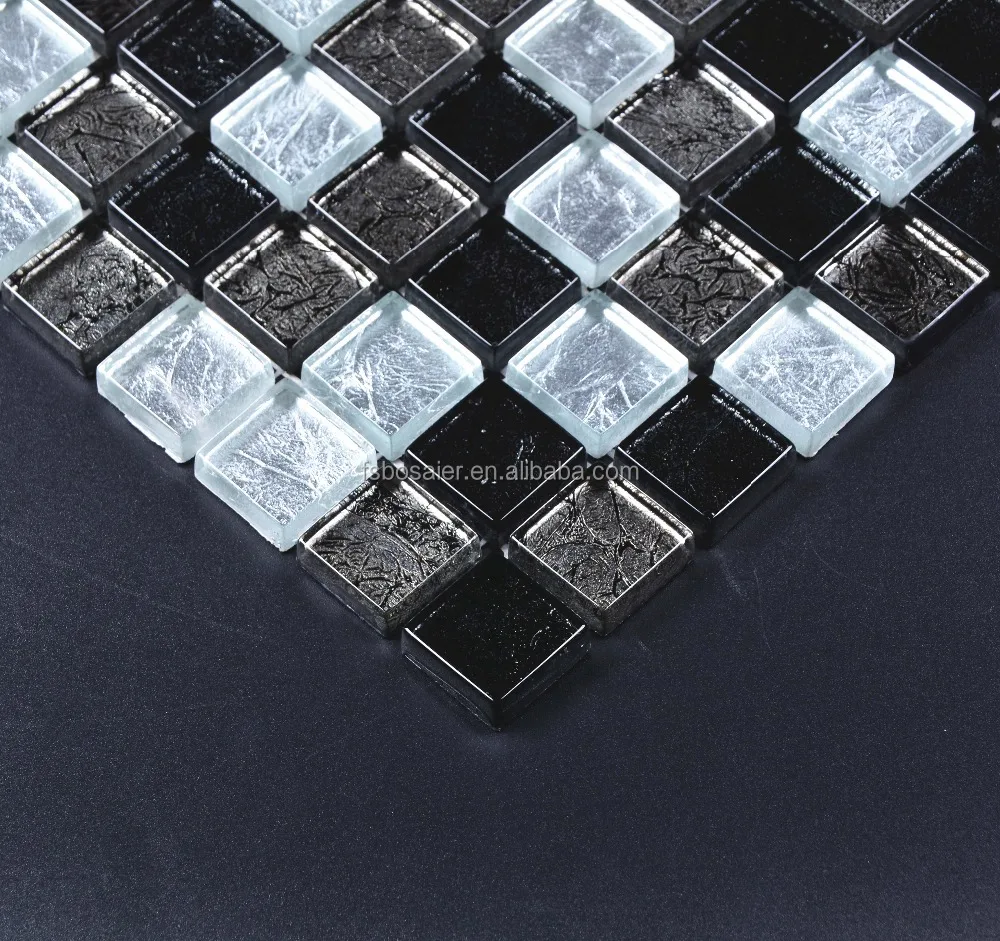 Glitter polished black and silver foil glass mosaic tile for wall kitchen backsplash