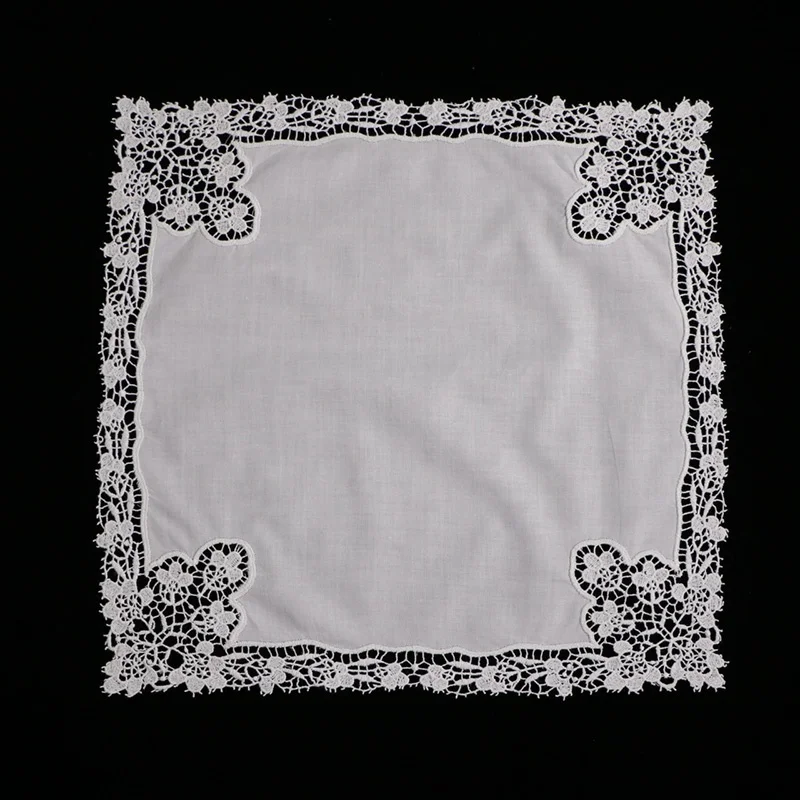 
A002: White premium cotton lace handkerchiefs crochet hankies for women/ladies wedding gift 