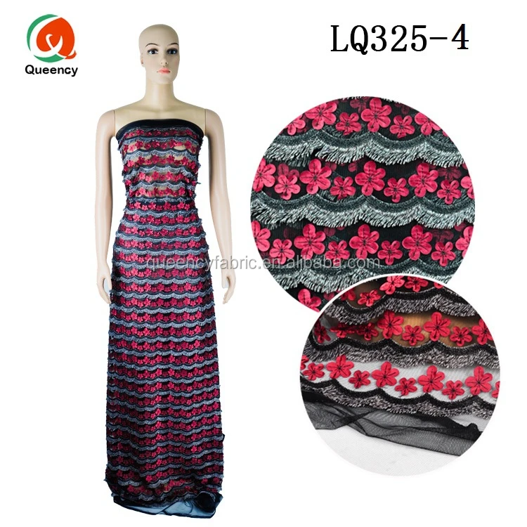 NQ325 Queency High Quality Wholesale Handcut Bridal 3D Flower French Tulle Lace Fabric with Tassel