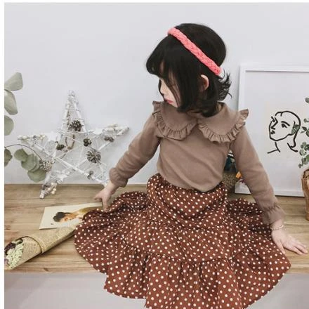 
fancy autumn sweet doll collar kids ruffle long sleeved top girl t- shirt 