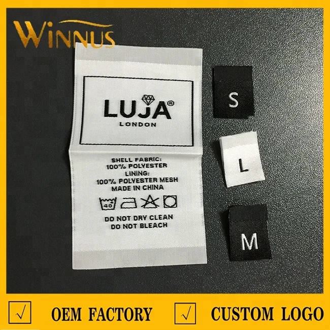 oem maker winnus cheap custom made design double sided centerfold high density garment damask woven labels for clothing kids