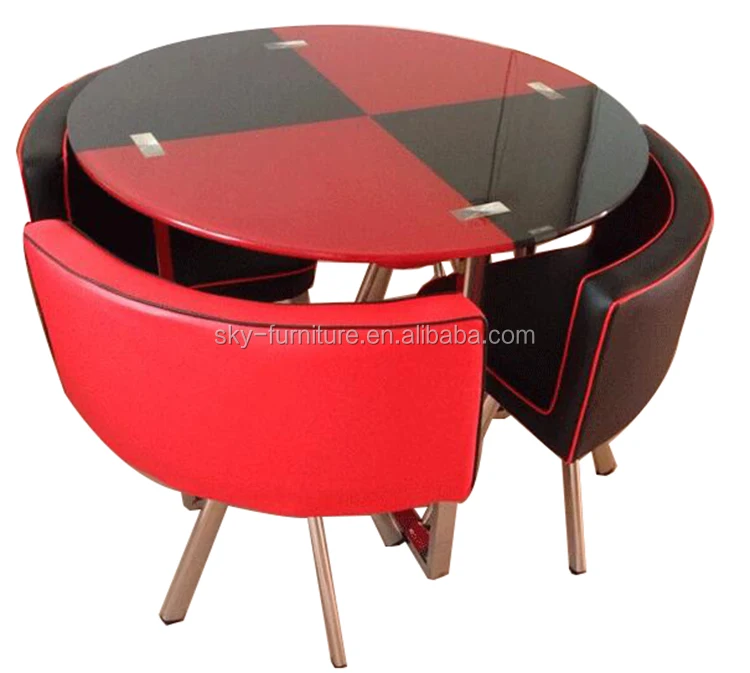 
CN factory round glass dinning table set glass dining room furniture 