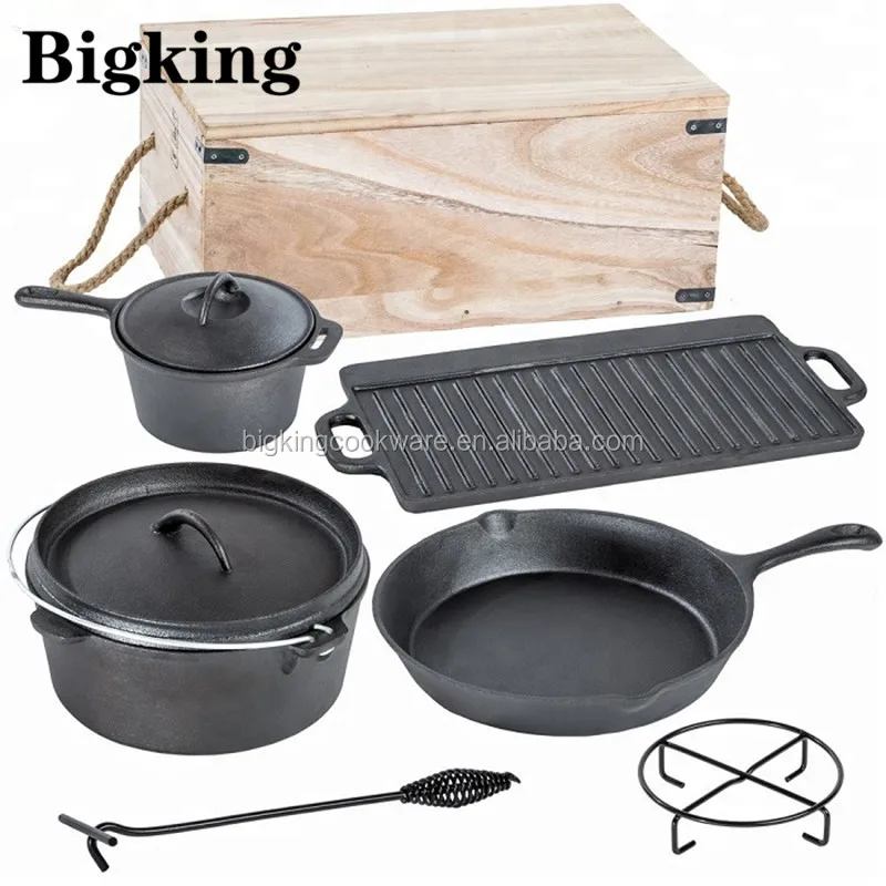 wholesale outdoor camping pre seasoned kitchen set cast iron cookware set with dutch oven