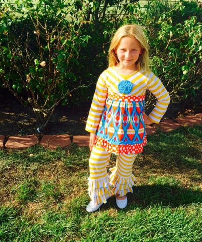 
Trendy Western Girls Clothes Sets Kids Fall flower pattern Outfits Baby 3Pcs wholesale outfit 