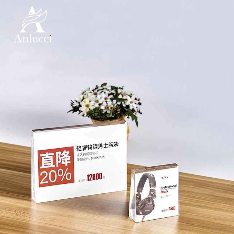 
High quality table advertising Acrylic Sign Holder transparent slanted back sign holder 