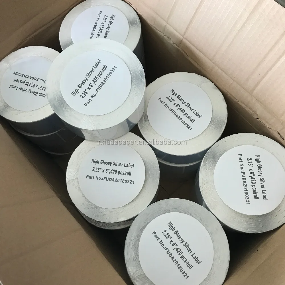 High Glossy inkjet Silver label roll for VIP Colo label printer, Afinie L501,GP-C381,VP485