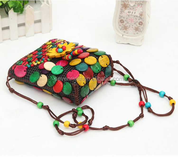 Handmade features beaded with flower zero wallet vertical mobile phone national style bag