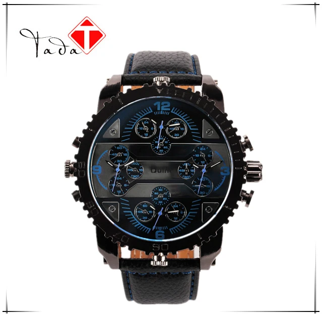 Relojes Oulm 3233 2016 New Fashion Quartz Men Wrist Watches 4 Time Zone Leather Strap Colorful Analog Wach
