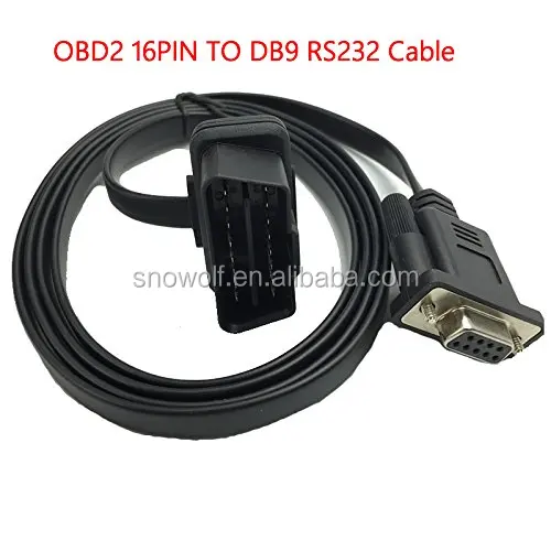 Vahicle OBD2 16PIN Flat-Noodle OBD2 16Pin to DB9 Serial Port Adapter Cable OBDII to DB9 16Pin M to DB9 F RS232 Cable for Car