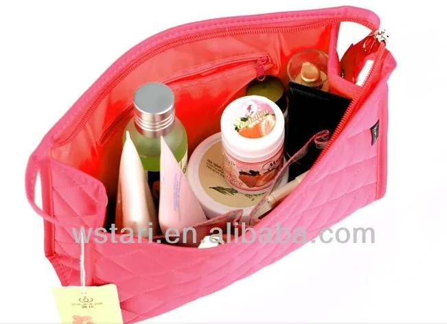 2016 new design women wholesale China custom cosmetic case makeup bag, Quilted plaid storage toiletry grooming bag organizer