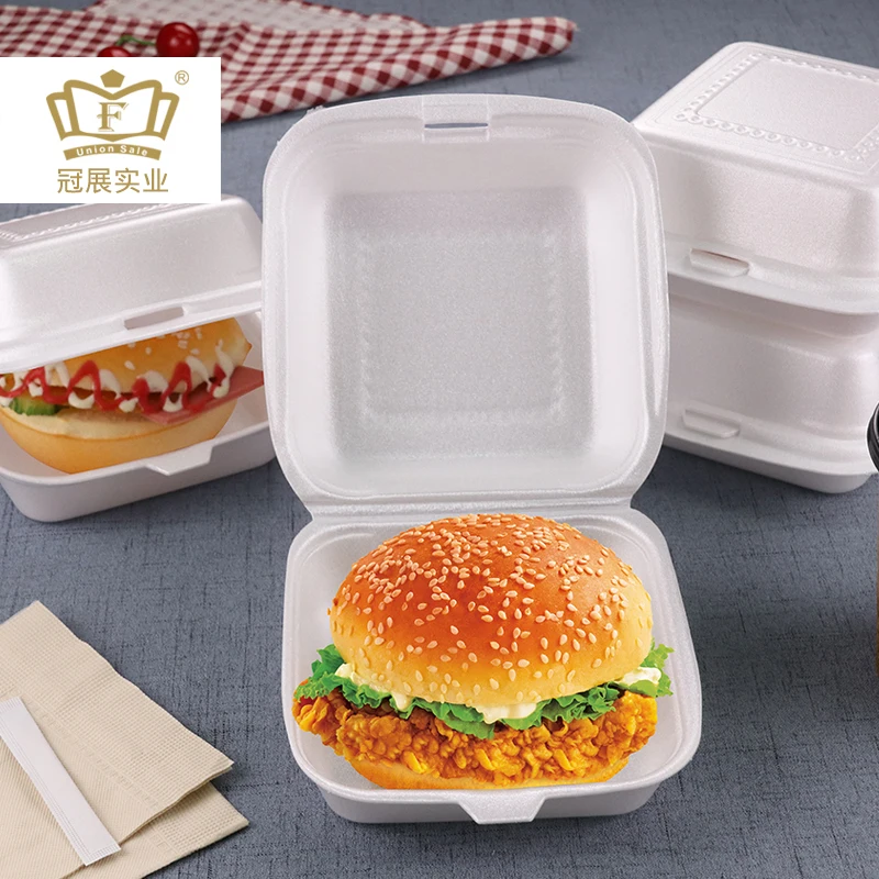 
Disposable 6inch square thickened foam hamburger box with new food grade ps material take away foam food container 