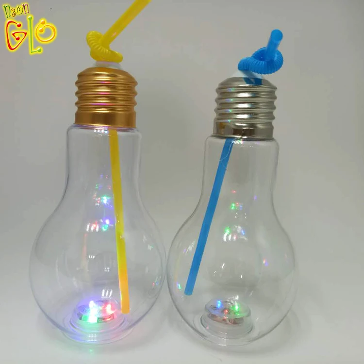 Promotional items led the light bulb shaped drinking cup light bulb bottle glass with straw