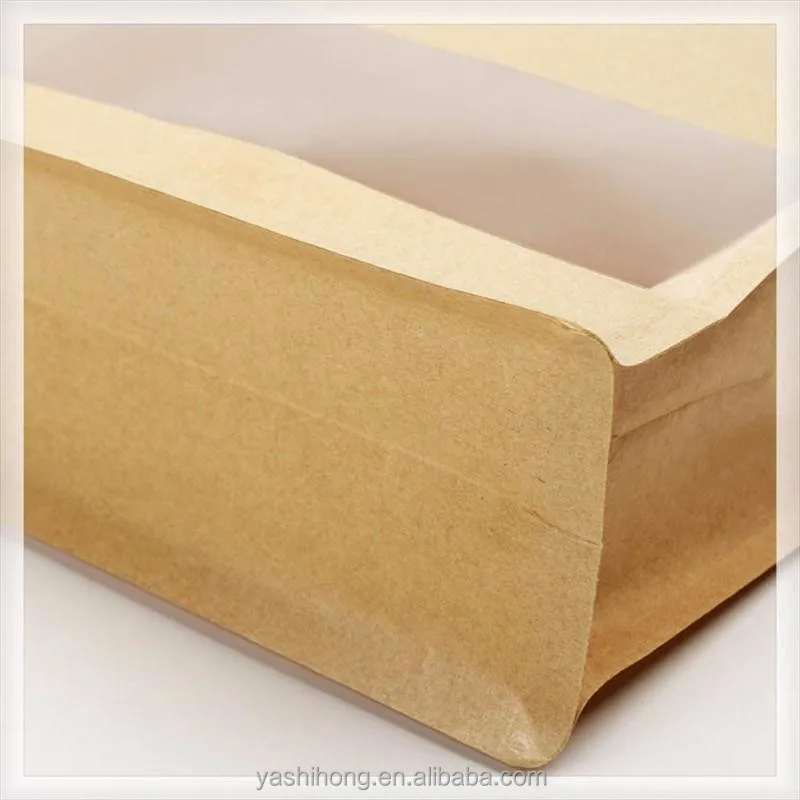custom 250g/500g food flour packaging brown kraft paper bag with zipper and window