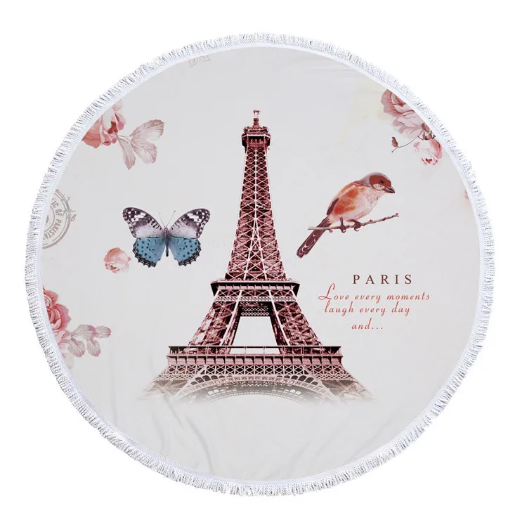 
Multicolor Round Beach Throw Paris Eiffel Tower Round Beach Towel 