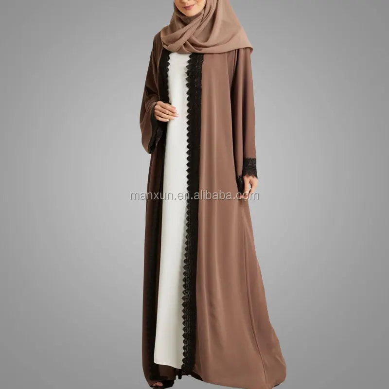 2017 Women Cardigan Dubai Muslim Overcoat Abaya Muslim Style Laced Open Front Abaya Islamic Kimono