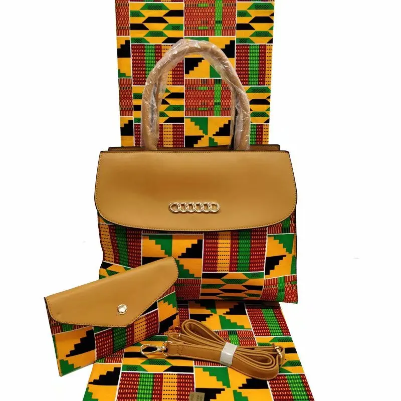 
H & D Hot Selling African Wax Print Fabric Tote Bags Fashion Women Handbags 