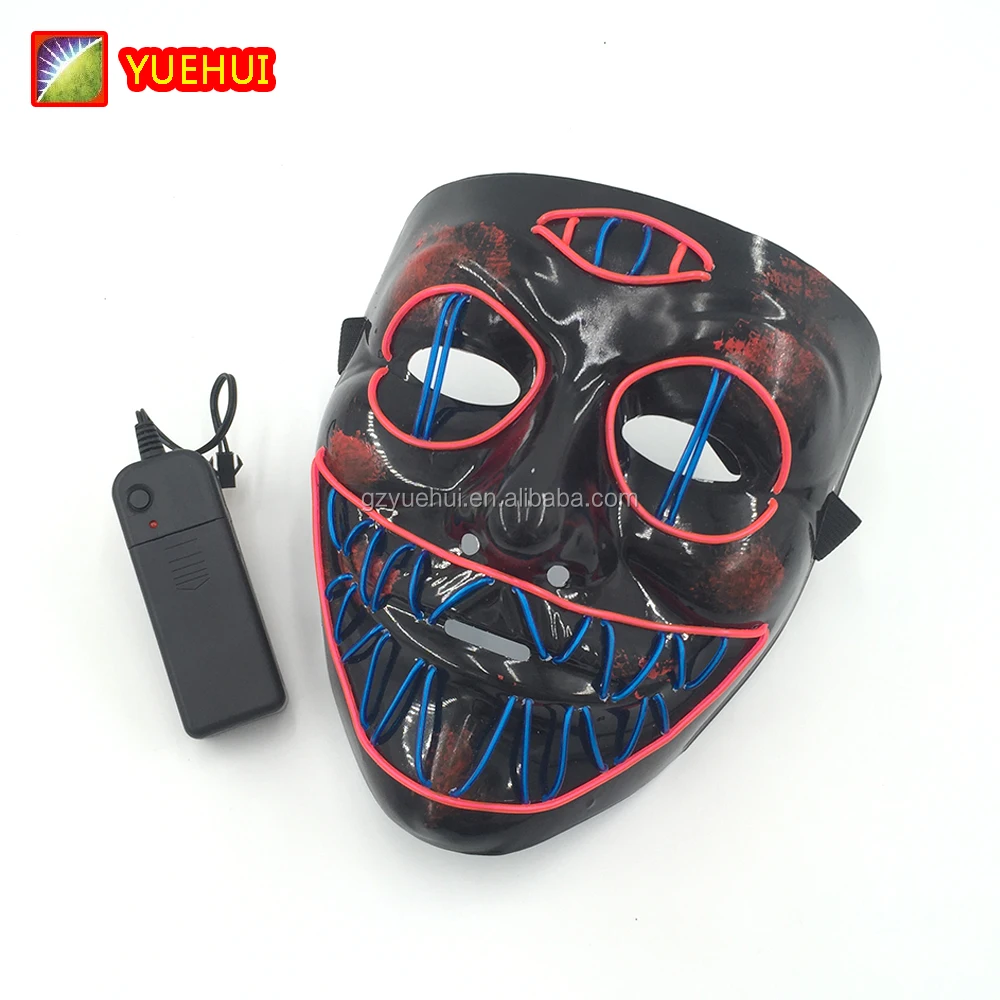 High Quality Led Purge Mask Masquerade EL Wire Party Mask Cosplay Crazy Glow In Dark Carnival Festival Led Light Up Mask